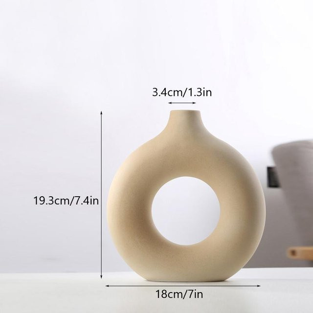 Nordische Keramikvase von Yiran Furniture in Weiß, kreisförmige Donut-Blumenvase für Wohnzimmer und Büro - Bild 1