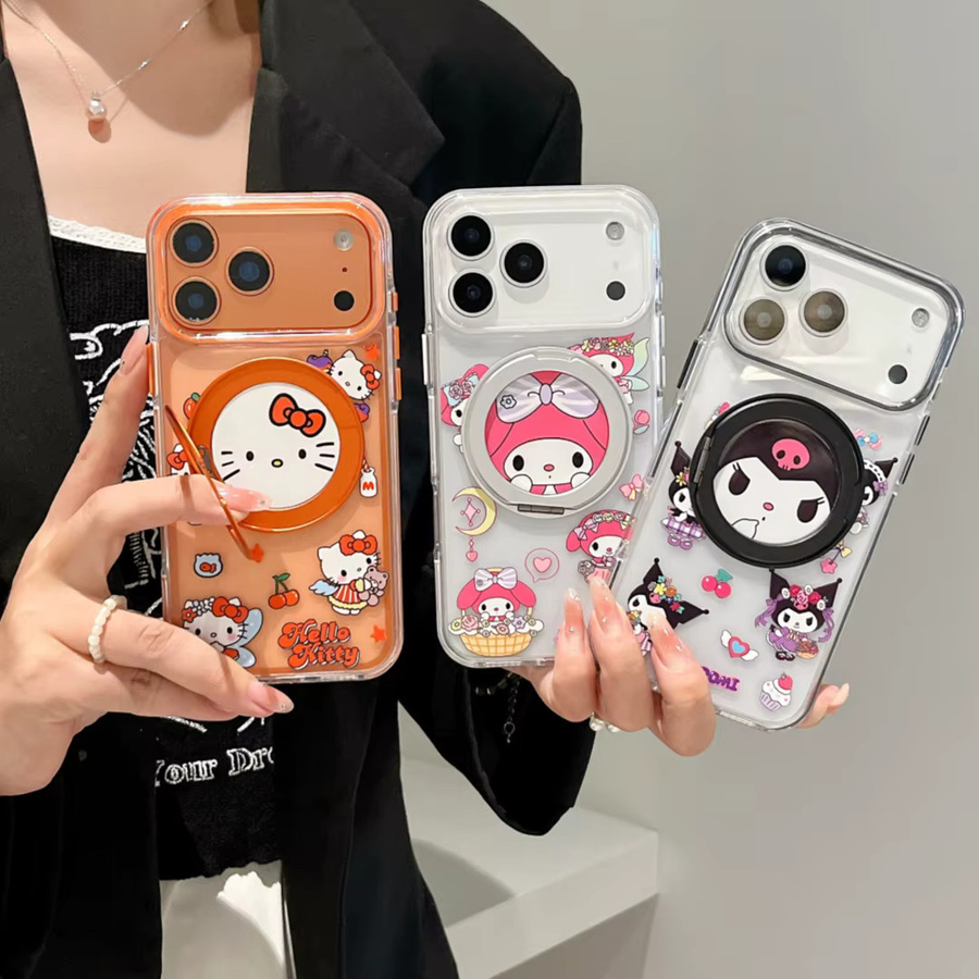 Sanrio Handyhülle mit magnetischer Halterung für iPhone 17 16 15 14 13 Pro Max in Multicolour mit Kuromi My Melody Hello Kitty Motiven - Bild 3
