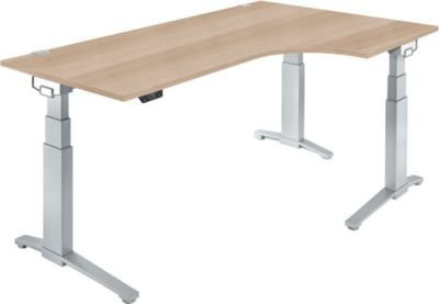 Schäfer Shop Genius ERGOSTYLE S Schreibtisch elektrisch höhenverstellbar, Eiche/weißaluminium, B: 200 cm, T: 80 cm, H: 64,5-130,5 cm - Bild 1