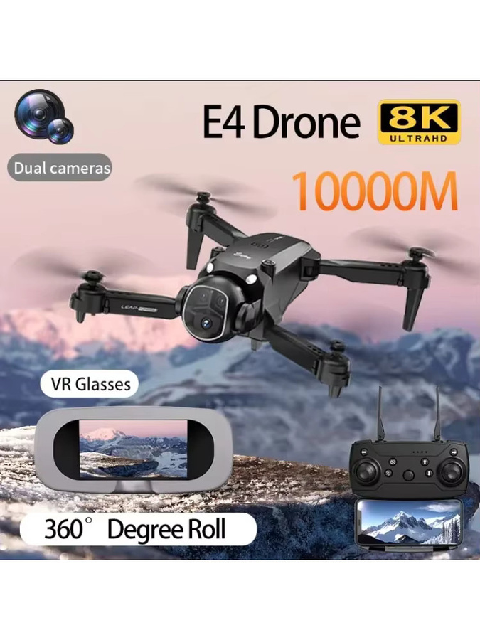 Professionelle E4 Drohne mit 8K Weitwinkel HD 1080P Kamera, WiFi FPV, faltbarer RC Quadrocopter in Schwarz - Bild 6