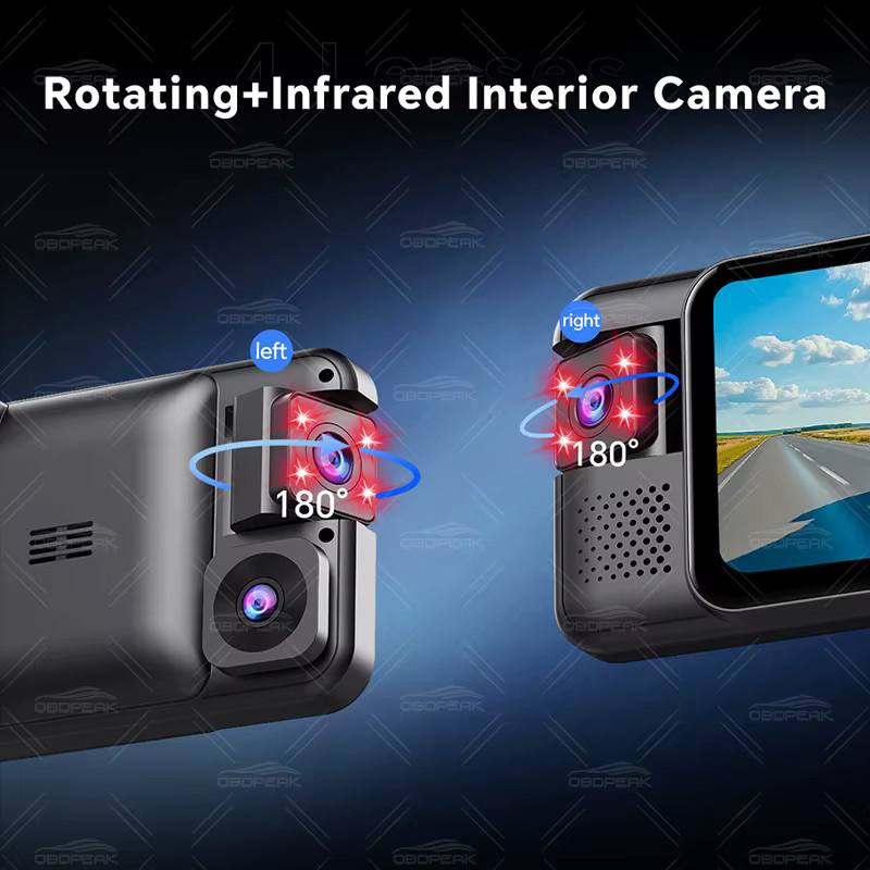 OBDPEAK D75 4-Kanal 11 Zoll Dashcam Rückspiegelkamera mit Dual-Objektiv, 1080P Full HD, Infrarot-Nachtsicht, WIFI und GPS in Schwarz - Bild 2