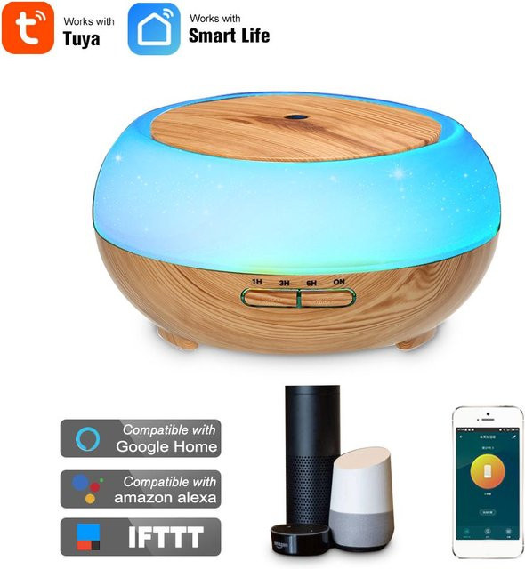 Neoglint Smart Wifi Aroma Diffusor mit LED Nachtlicht und Luftbefeuchter, 400 ml, Holzoptik, Multicolor - Bild 1