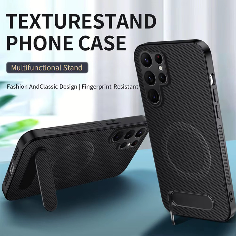 Magnetische Schutzhülle mit Carbonfaser-Textur und faltbarer Halterung für Samsung Galaxy S26 S25 S24 Plus Ultra, Schwarz - Bild 6