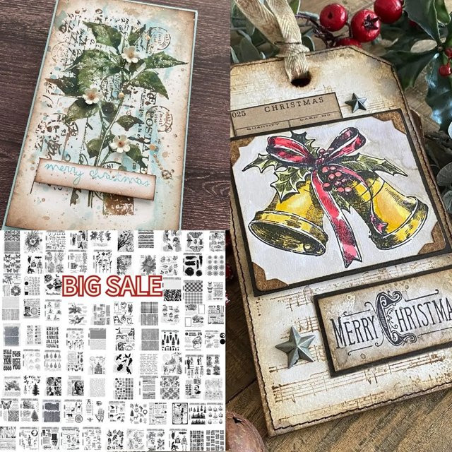 Weihnachtsstempel mit Glocken und Blumen für DIY-Grußkarten, Sammelalben und Tagebücher, Multicolor - Bild 1