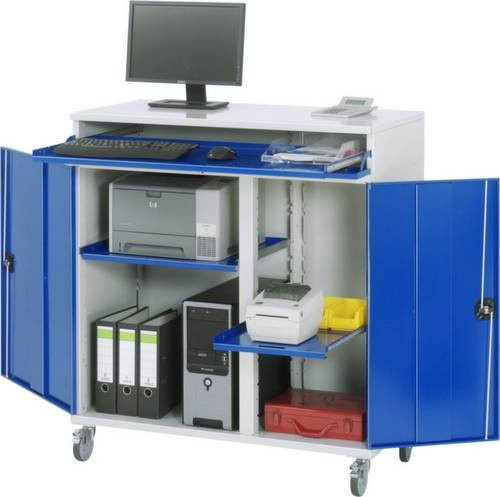 RAU Computer-Schrank aus Stahl in Lichtgrau und Enzian-Blau mit Scharniertüren und Schloss, B/T/H: 110 x 52 x 118,5 cm - Bild 1