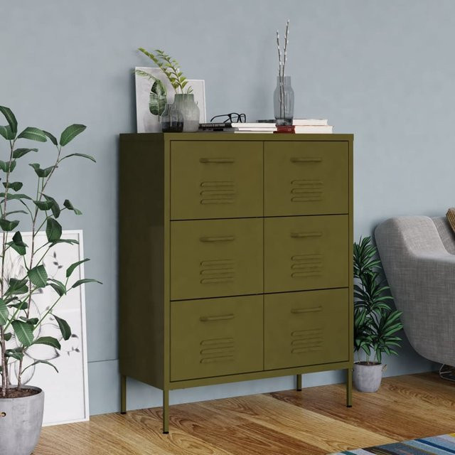 vidaXL Schubladenschrank aus Stahl in Olivgrün, B/T/H: 80 x 35 x 101,5 cm - Bild 2