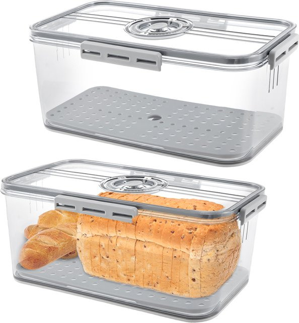 Willstar Brotkonservierungsbox aus Kunststoff in Grau Transparent mit Schnappdeckel und Zeitaufzeichnung zur Aufbewahrung von Brot und Toast - Bild 1
