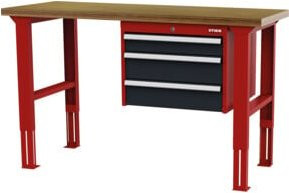STIER Höhenverstellbare Werkbank mit 3 Schubladen in Rot und Grau, B/T/H: 150 x 60 x 76-106 cm - Bild 1