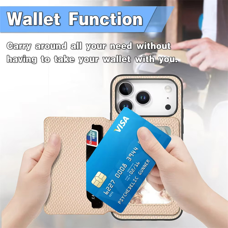 Carbon Faser Muster Karten-Wallet Flip-Schutzhülle für Apple iPhone Modelle in Braun - Bild 3
