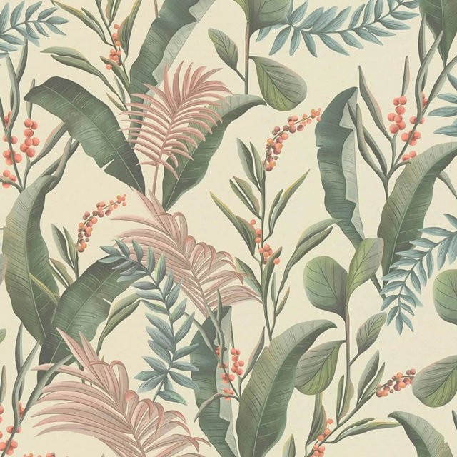 PROFHOME 394361-GU Floral Tapete mit Blumenmuster in Creme, Grün, Beige und Rosa, Matt, Non-Woven, Breite: 0,53 m, Länge: 10,05 m - Bild 1