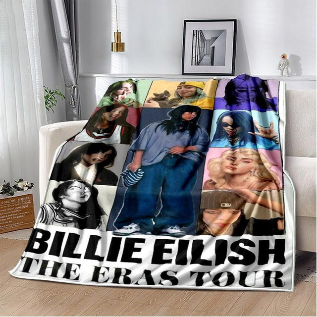 Weiche Flanell-Überwurfdecke mit Billie Eilish 3D-Design, Mehrfarbig, B: 180 cm, T: 230 cm - Bild 1
