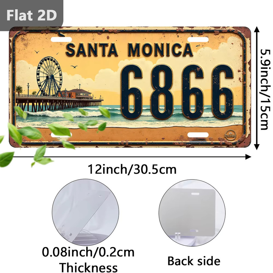 CIFBUY Retro Santa Monica Pier Metallschild Wanddekoration mit Riesenrad Motiv, Mehrfarbig, Breite: 30,48 cm, Höhe: 15 cm - Bild 2