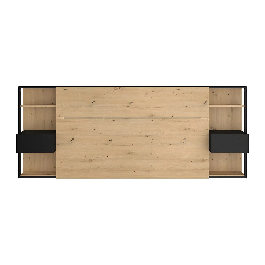 Vente-unique Bettkopfteil Mista in Eiche-Optik mit integrierten Nachttischen und Ablage, Farbe: Beige/Schwarz, Breite: 255,0 cm - Bild 2