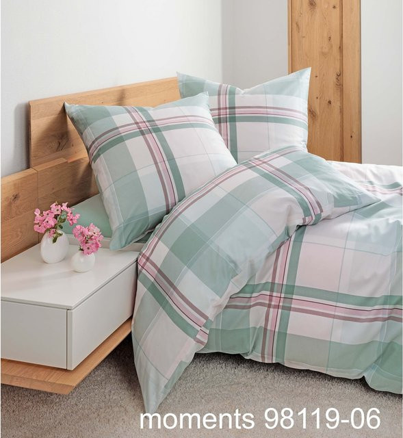 Janine Mako-Satin Bettwäsche Moments aus Baumwolle mit floralem Vintage-Design in Blau, Grün oder Lila - Bild 1