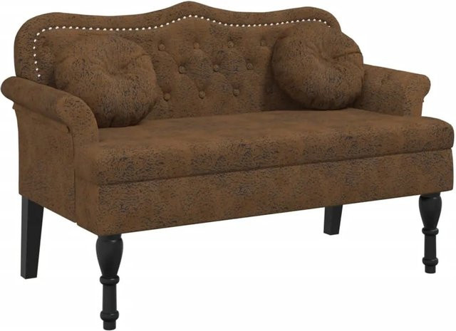 vidaXL Bank mit Kissen in Braun aus Wildlederimitat im Antik-Stil, B/T/H: 120,5 x 65 x 75 cm - Bild 1