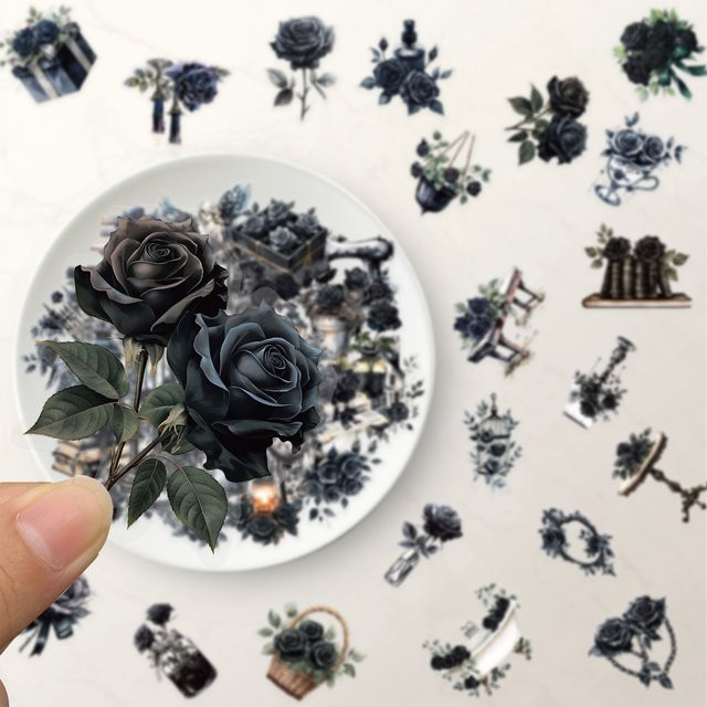 50 Stück PickJoy Aufkleber Dark Rose Blumen wasserfest für Laptop, Telefon und Gepäck, Mehrfarbig - Bild 1