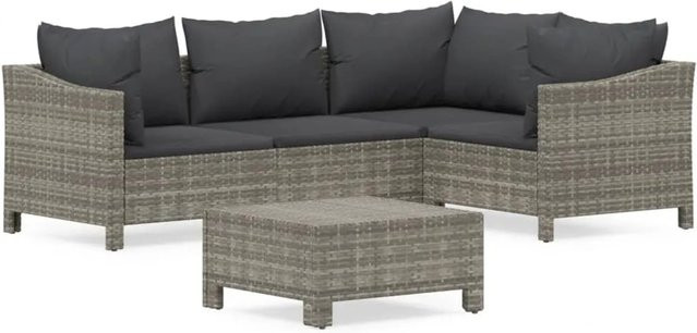 vidaXL 5-tlg Garten-Lounge-Set aus Poly Rattan mit Kissen in Grau - Bild 1