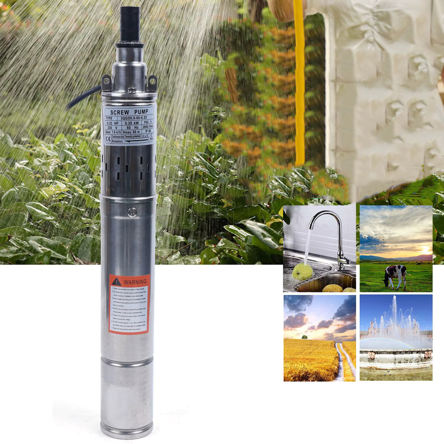 Bymaocar Tiefbrunnenpumpe aus Edelstahl 304 in Silber, 250 W, 1600 l/h Tauchwasserpumpe - Bild 3