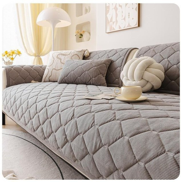 RW-Home Decoration Sofabezug aus Plüsch in Grau, einfarbig, weich und fleckenabweisend, Breite: 180 cm - Bild 1