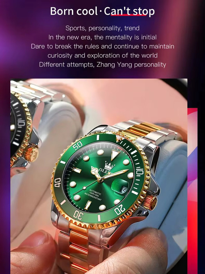 OLEVS Armbanduhr Automatik, Edelstahl, Grün, Herren - Bild 7