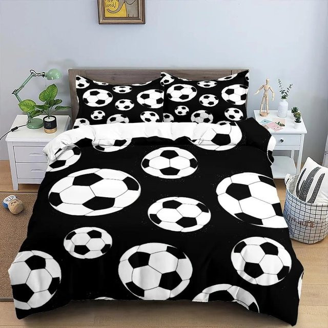 JMG Household Supplies Fußball 3D Bettwäscheset aus Mikrofaser in Schwarz, B/H: 173 x 218 cm - Bild 1