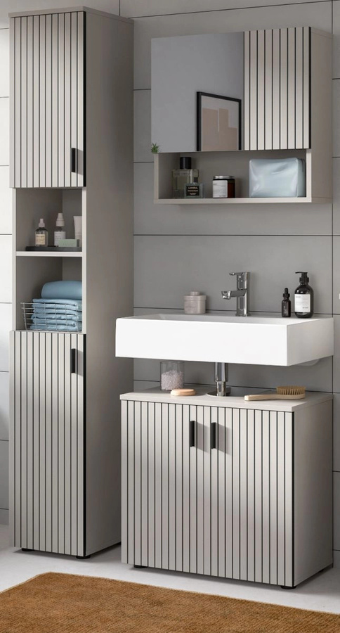3-teiliges Badmöbel Set Livia von Inn.Furn in Kaschmir, bestehend aus Waschtischunterschrank, Spiegelschrank und Hochschrank, Breite: 105 cm - Bild 1