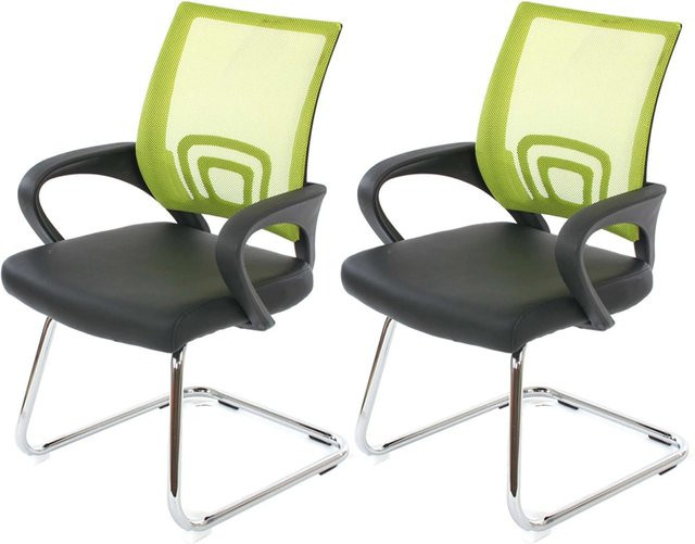 PROREGAL Besucherstuhl 2er-Set in Grün mit Kunstleder und Netzstoff, Modernes Design mit Freischwinger-Gestell, H x B x T: 92 x 57 x 59 cm, Sitzhöhe: 44 cm - Bild 1