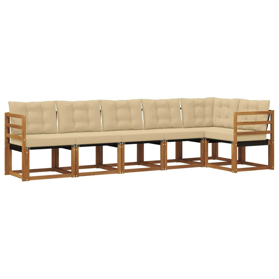 vidaXL Outdoor-Sofagarnitur 6-teilig aus Akazienholz mit Textilene und Kissen in Natur-Beige - Bild 2