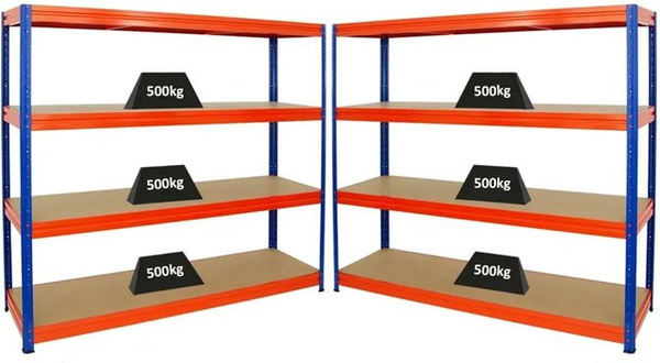 PROREGAL 5er-Sparset Profi-Schwerlastregal DINO, Farbe Blau/Orange, H x B x T: 180 x 200 x 60 cm, Fachlast 500kg