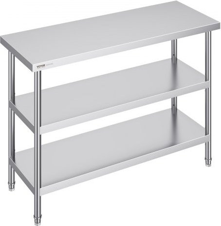 VEVOR Lebensmittel-Zubereitungstisch aus Edelstahl in Silber für Küche, Grill und Gewerbe, B/T/H: 121,9 x 45,7 x 86,4 cm - Bild 1