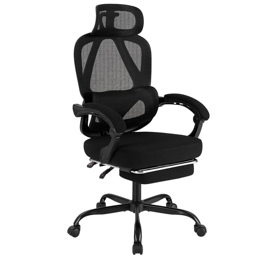 Costway Ergonomischer Bürostuhl in Schwarz mit einziehbarer Fußstütze und Kopfstütze, B/T/H: 70 x 70 x 122 cm - Bild 2