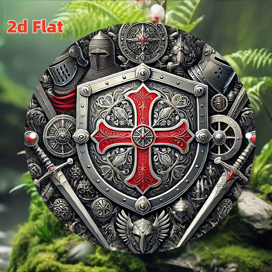 HELLOYOUNG Templar Ritter Kreuz Wanddekoration aus Metall in Rot im Retro-Mittelalterstil, Durchmesser: 20 cm - Bild 2