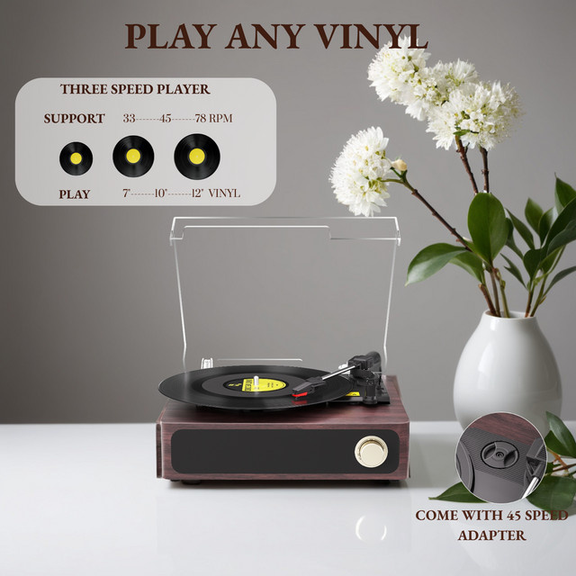 Maio A4 Vintage-Grammophon mit Riemenantrieb und eingebautem Lautsprecher, High-Fidelity-Stereo-Plattenspieler in Rot und Braun - Bild 1