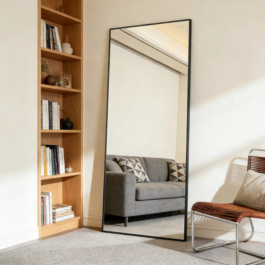 Vortisys Ganzkörperspiegel in Schwarz mit Metallrahmen und gehärtetem Glas, wandmontierbar, B: 75 cm, H: 172 cm - Bild 4