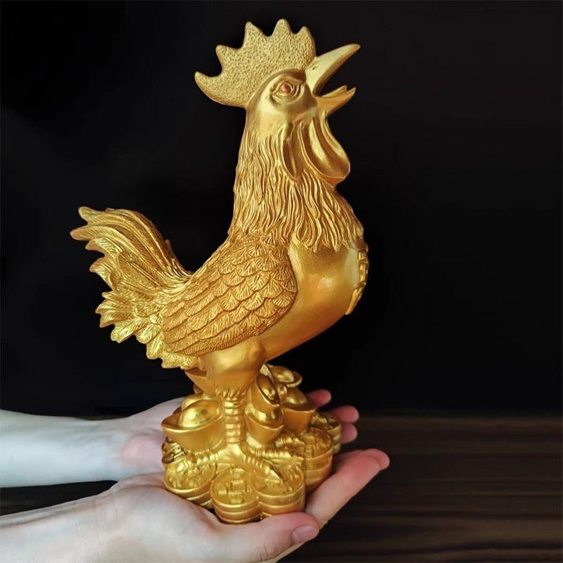 Vergoldete Hühnerdekoration Glückshahn aus Harz von Yiran Furniture in Gold - Bild 4