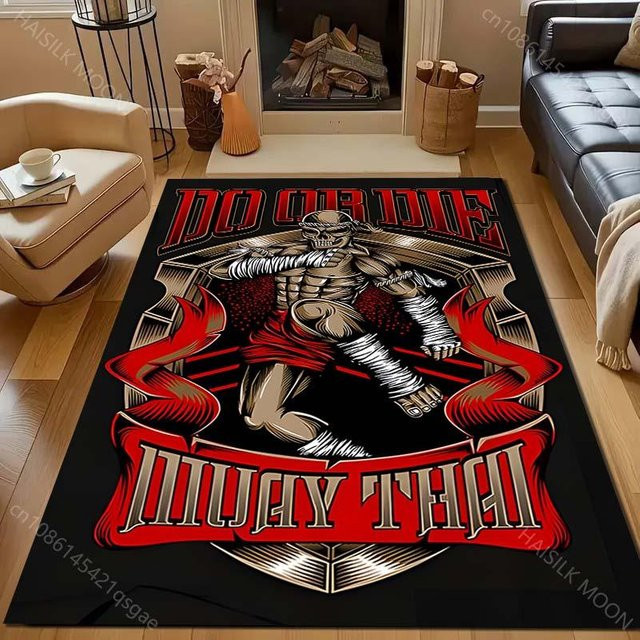 UQIDEHOME Wettkampf-Muay-Thai-Druckteppich in Schwarz, moderne Bodenmatte aus Polyester, B/T: 90 x 60 cm - Bild 1