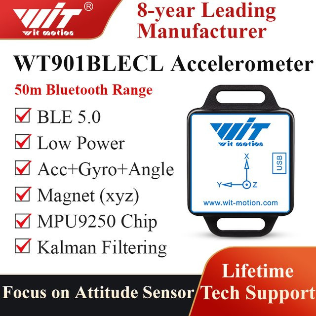 WitMotion WT901BLECL BLE 5.0 9-Achsen-Beschleunigungsmesser mit Gyroskop, Winkel und Magnetometer in Schwarz - Bild 1