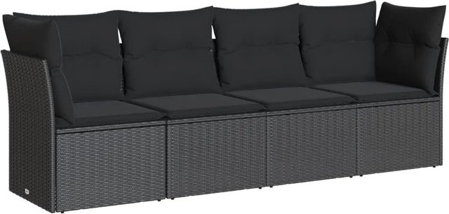 vidaXL 4-tlg. Garten-Sofagarnitur in L-Form aus schwarzem PE-Rattan mit Sitzkissen und Stauraum - Bild 1