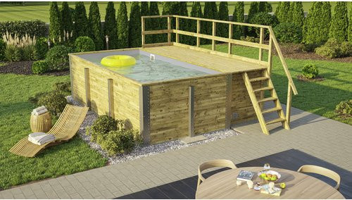 WEKA Massivholzpool 595 rechteckiger Aufstellpool aus Massivholz in Grau und Braun, B/H/L: 315 x 116 x 500 cm - Bild 1