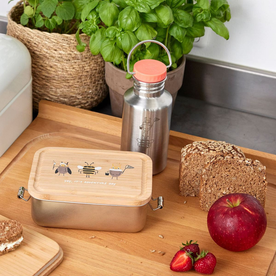 Lässig 2-tlg. Lunch Set aus Edelstahl und Bambus mit Brotdose und Trinkflasche in Beige - Bild 3