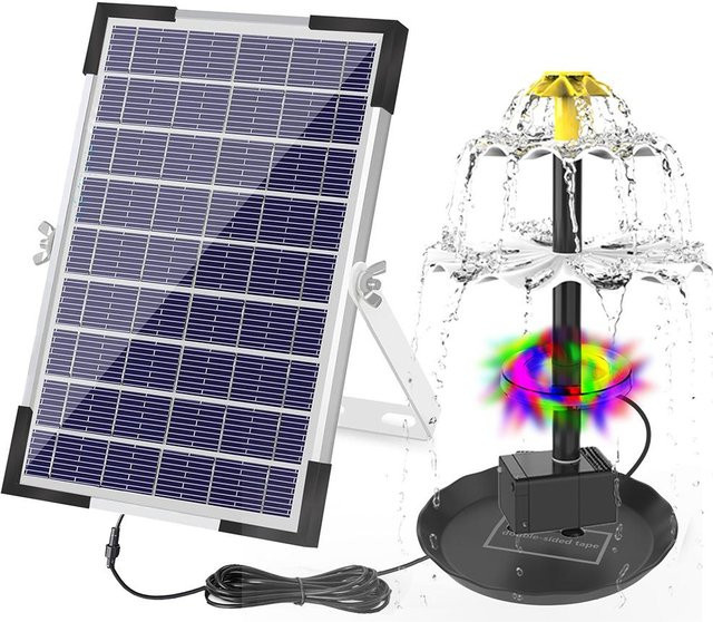 Tooarts Solar Springbrunnen Pumpe BSV-SP006L in Schwarz mit 12 LED Lichtern, 9 Düsen und 1500mAh Batterie für dein Vogelbad - Bild 1