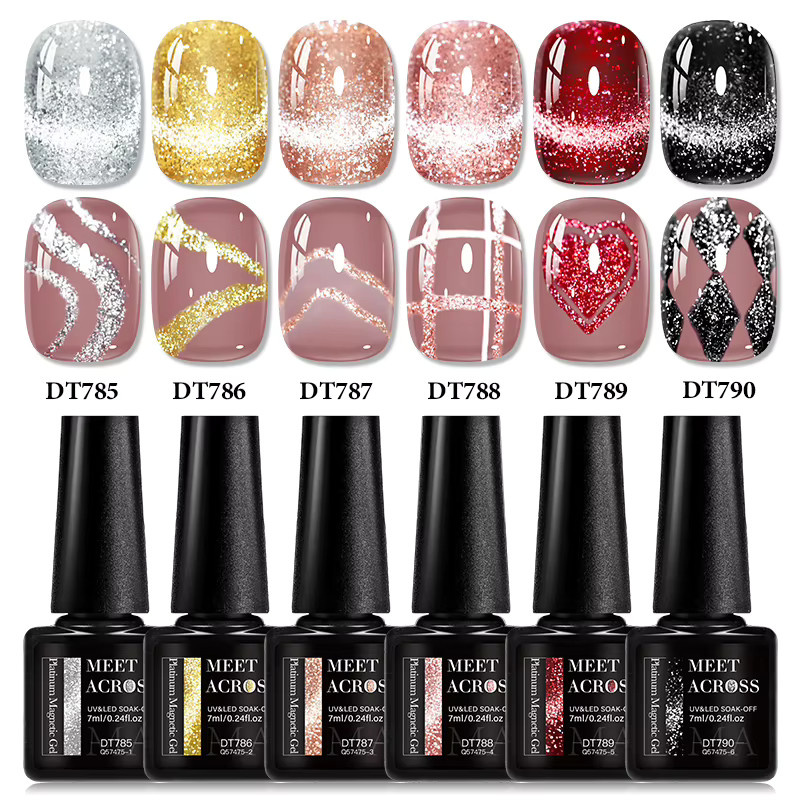 MEET ACROSS Magnetischer Gel Nagellack Platin, 7 ml, Glänzend - Bild 5