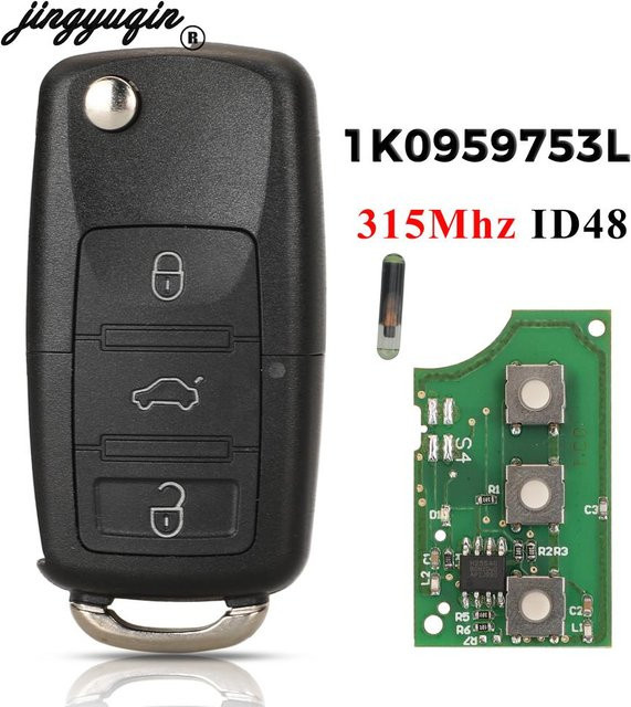 Jingyuqin Fernbedienung Schlüssel für VW/Volkswagen Bora Golf Sharan Passat Leon mit HU66 Klinge und 3 Tasten, Schwarz - Bild 1