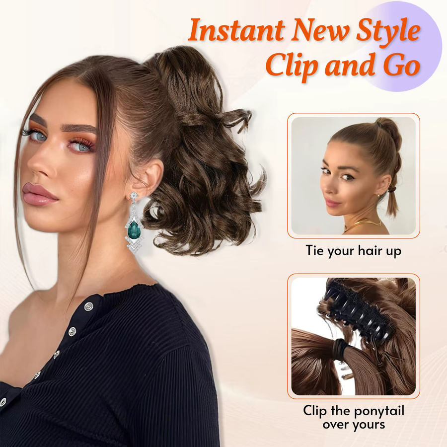 JIAMEISI Pferdeschwanz-Extensions, schokoladenbraun, synthetisch, lockig, 25,4 cm - Bild 3
