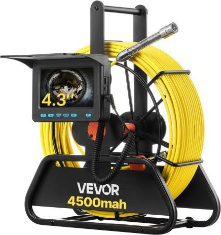 VEVOR Rohrkamera zur Rohrinspektion mit 30 m Reichweite, IP68 wasserdichte Kanalkamera in Gelb mit 6 einstellbaren LEDs, 4500-mAh-Akku und 16-GB-Speicherkarte für Abwasserleitungen und Rohre - Bild 1