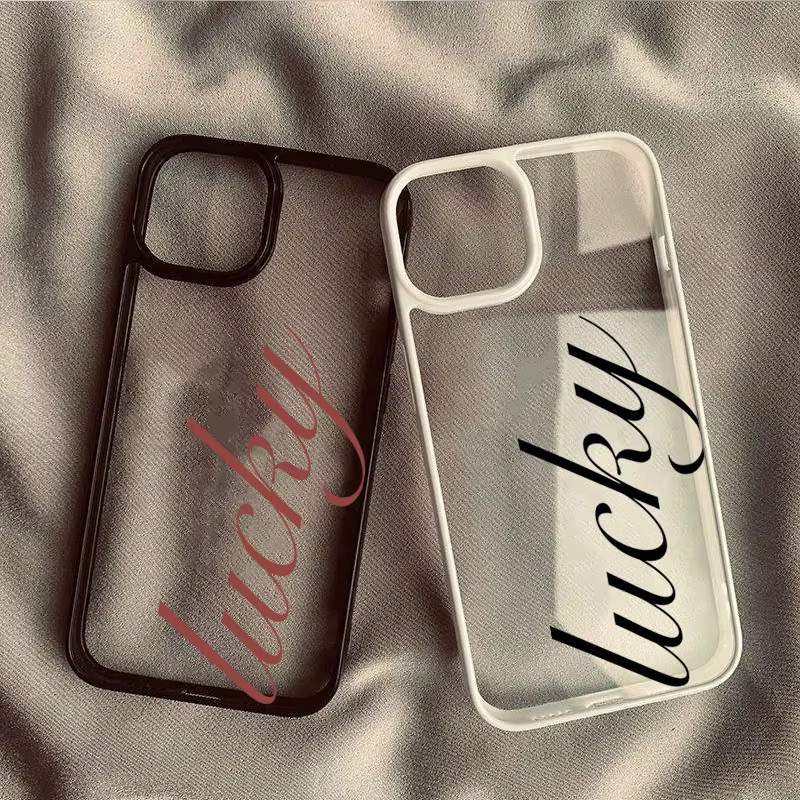 Stoßfeste Handyhülle mit Glückliche Kursivschrift für iPhone 11 bis iPhone 16 Pro Max, Farbe: transparent - Bild 2