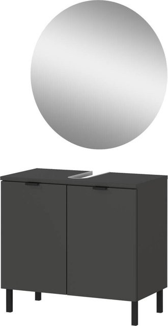 Germania Badezimmer-Set mit Waschtischunterschrank und Spiegelschrank in Graphit Optik, B/H/T: 60 x 200 x 34 cm - Bild 1