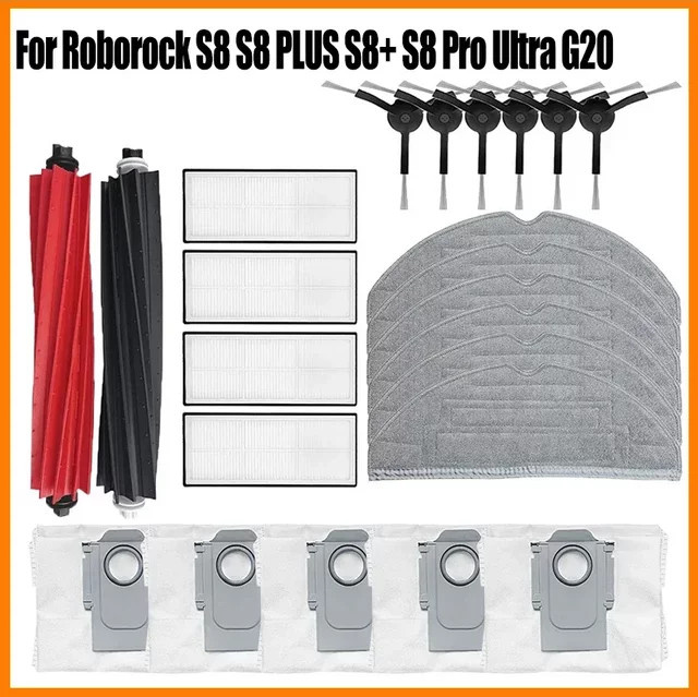 Roborock Ersatzteil-Set für S8, S8 Plus, S8 Pro Ultra und G20: Seitenwalzen, HEPA-Filter, Mops und Staubbeutel in Multicolour - Bild 1