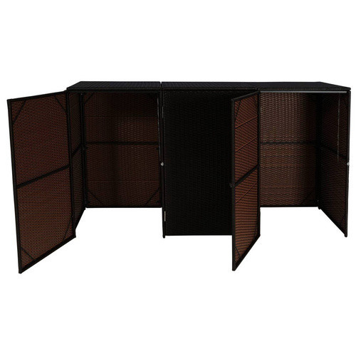 MVG Mülltonnenverkleidung MVG-E25 aus Poly-Rattan und Stahl in Braun, B/T/H: 195 x 66 x 110 cm, für 3 x 120 L Mülltonnen - Bild 3