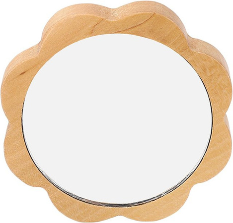 Runder Kosmetikspiegel aus Glas mit Holzrahmen von Beautyyy in Beige